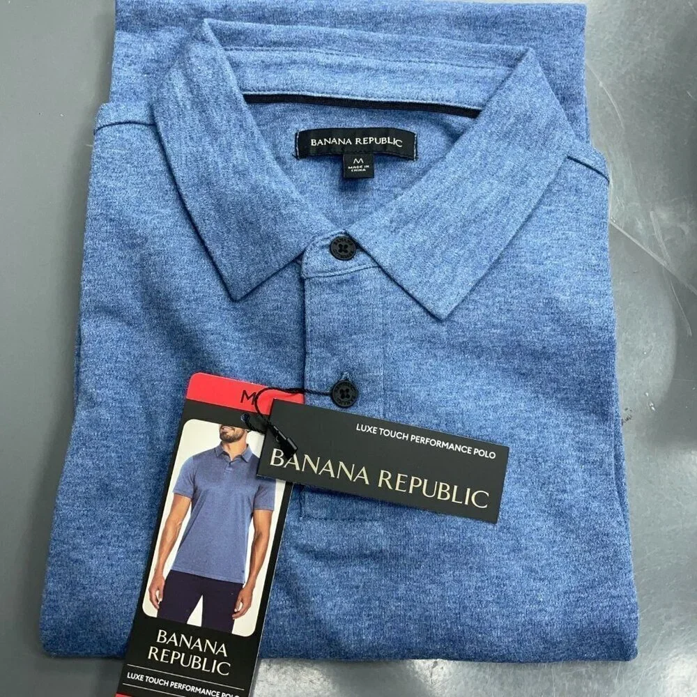 NEW Banana Republic Men's M Luxe Touch Performance Polo Shirt Blue